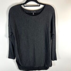 EILEEN FISHER Charcoal Ribbed Knit 100% Merino Wool Sweater M/M luxury old money